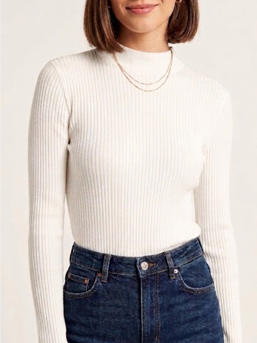 🐠 ZARA Ivory Ribbed Mock Neck Top Medium Long Sleeve Knit CLEARANCE